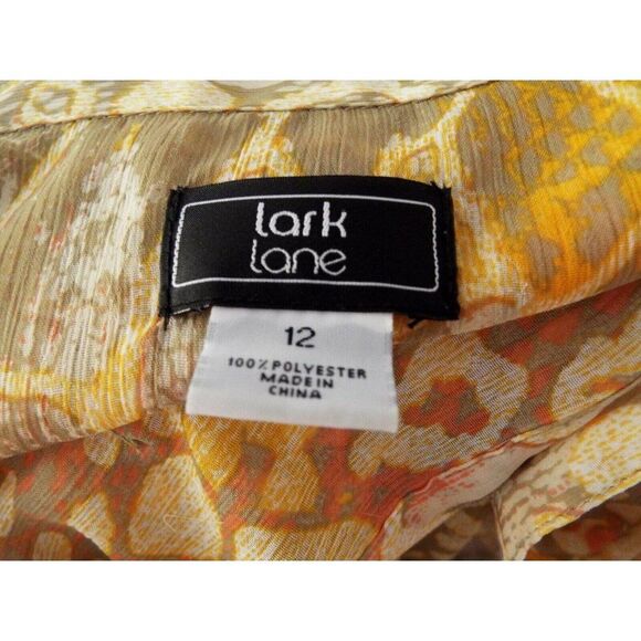 Lark Lane Orange Sheer Geometric Button Down Roll Tab Sleeve Shirt 12 - Picture 7 of 7